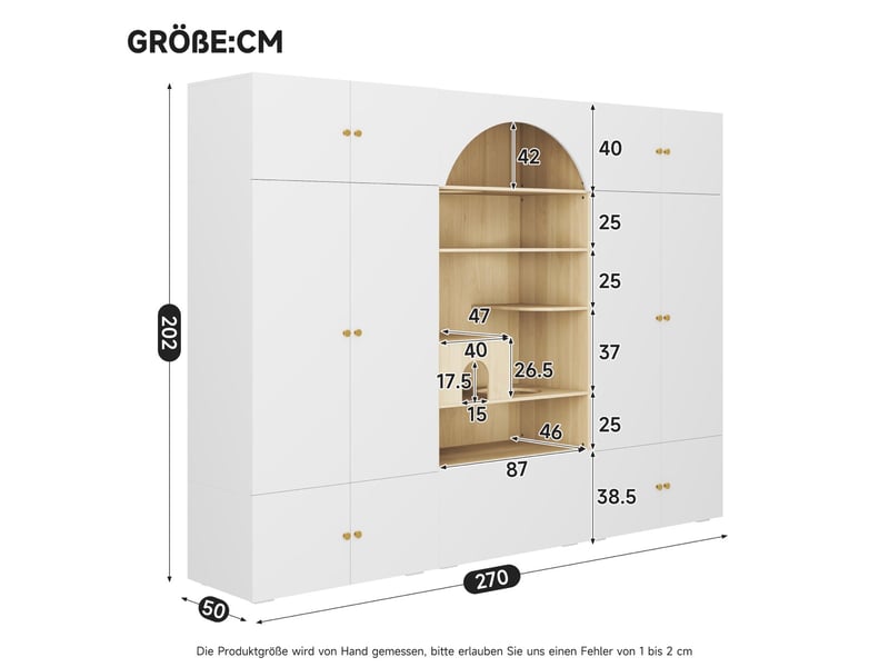  Armoire multifonction 270 x 50 x 200 cm avec penderie, mur d’escalade et coussin pour animal, ensemble de rangement pour chambre, salon ou entrée - blancbois OPULERANE TRADING LTD - Conforama C