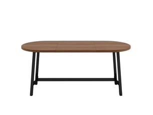 Table à manger simple noyer 180x80x75 cm, 6-8 personnes, coins arrondis, pieds en fer