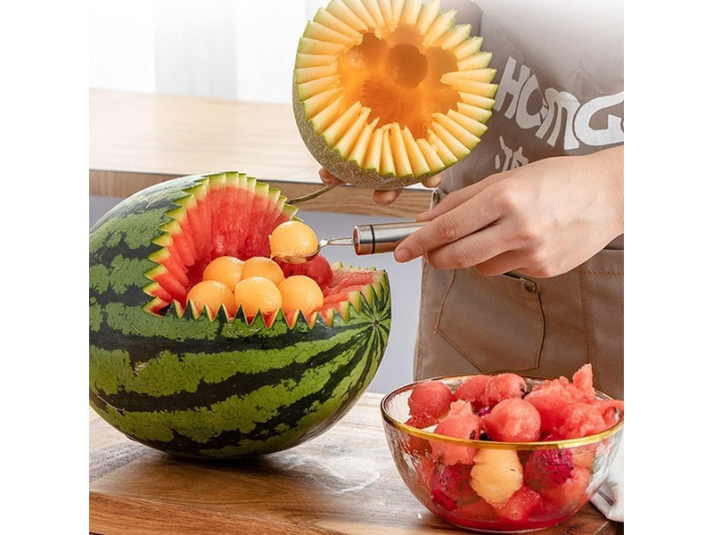 Lot de 3 cuillères à glace en acier inoxydable avec déclencheur - différentes tailles - pour glace, pâte à gâteau, melon, biscuits, fruits - Conforama D