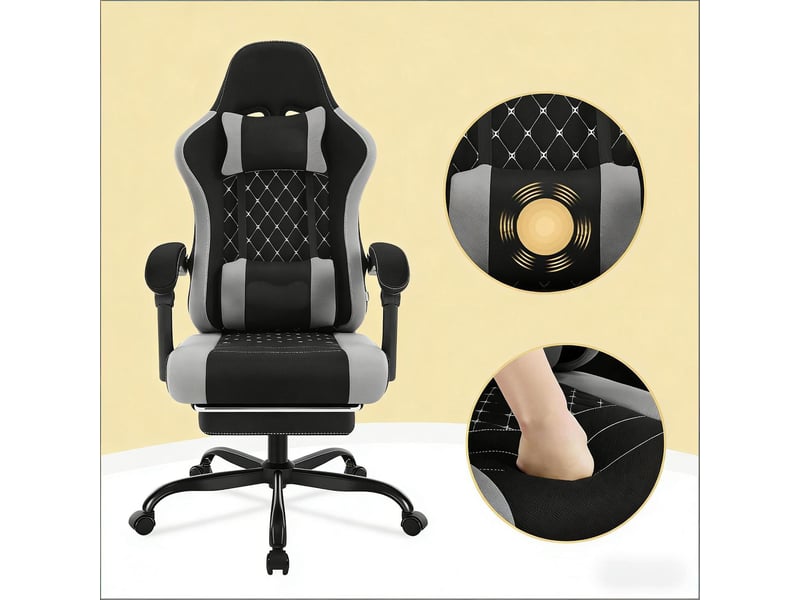  Fauteuil de bureau gamer massant pivotant tissu mesh noir et gris 70x70x127 cm T5828P490161 - Conforama D