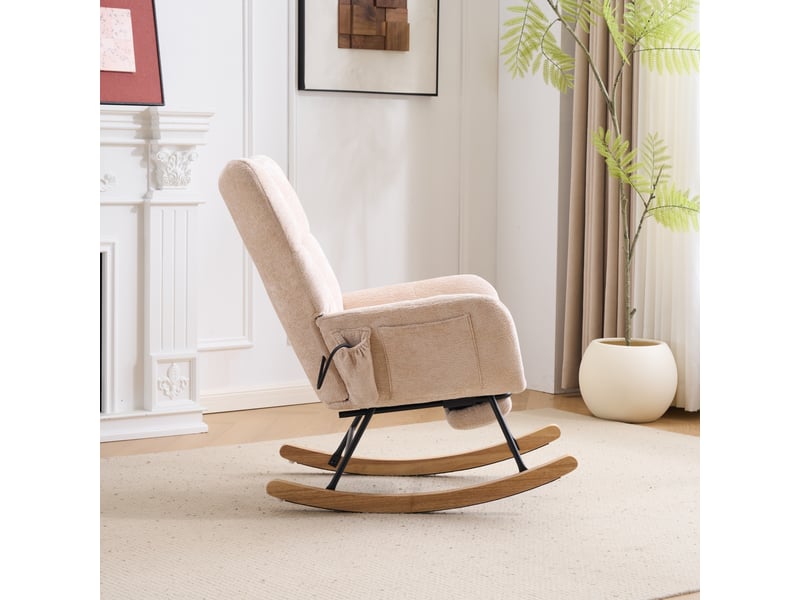  Fauteuil à bascule d'allaitement en chenille beige avec dossier haut et coussin d'air réglable  - Conforama E