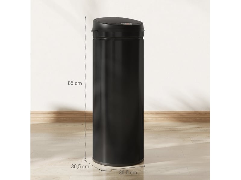 Poubelle à capteur 50 l 30,5x30,5x85 cm – noire – acier inoxydable, ouverture sans contact - Conforama C