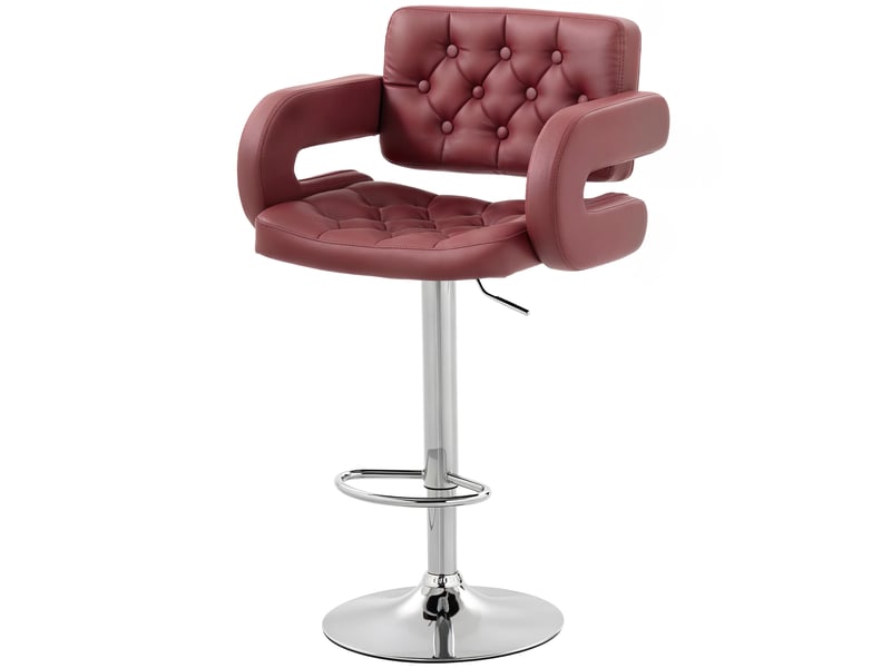  Tabouret de bar avec dossier et accoudoirs, hauteur réglable et repose-pieds, en similicuir rouge  - Conforama B