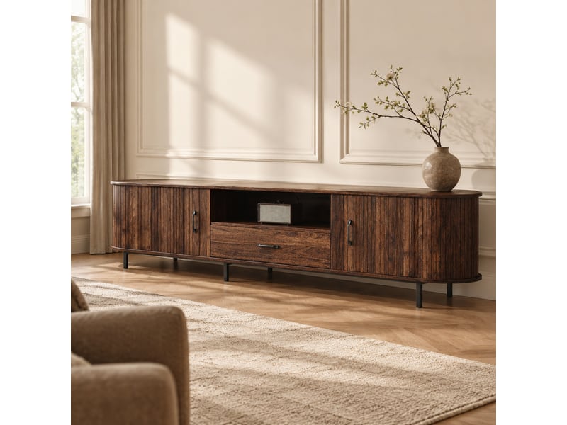  Meuble tv 180x40x50 cm avec portes coulissantes mdf couleur noyer  - Conforama B