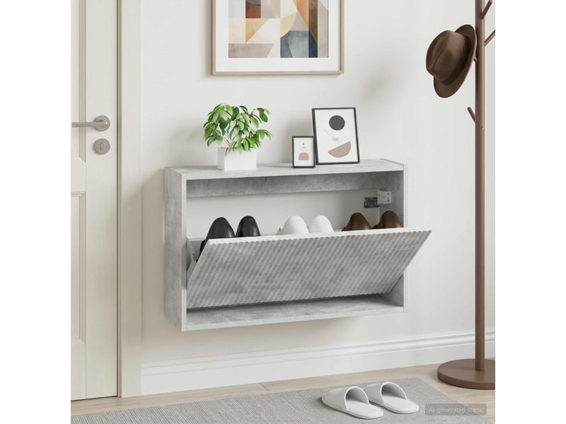  Meuble à chaussures mural, armoire à chaussures arnhem 71x17x43 cm gris béton  - Conforama B