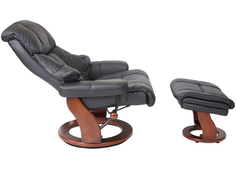 Mca fauteuil relax calgary xxl, fauteuil de télévision avec tabouret, cuir, charge 180kg - noir, aspect noix - Conforama E