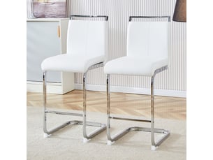 Lot de 2 tabourets de bar blancs, pu, piètement argenté, style nordique, hauteur 96,5cm