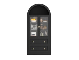 Buffet haut noir 80 × 36 × 170 cm, façade cintrée, portes vitrées, étagères réglables, dispositif anti-basculement