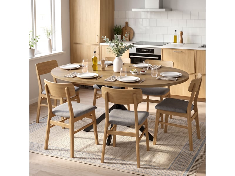 Table extensible ovale 4-6 pers. L.100-135 cm pieds croisés acier noir effet bois marron - Conforama B