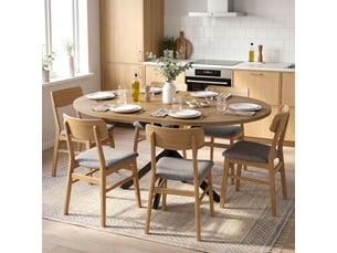Table extensible ovale 4-6 pers. L.100-135 cm pieds croisés acier noir effet bois marron