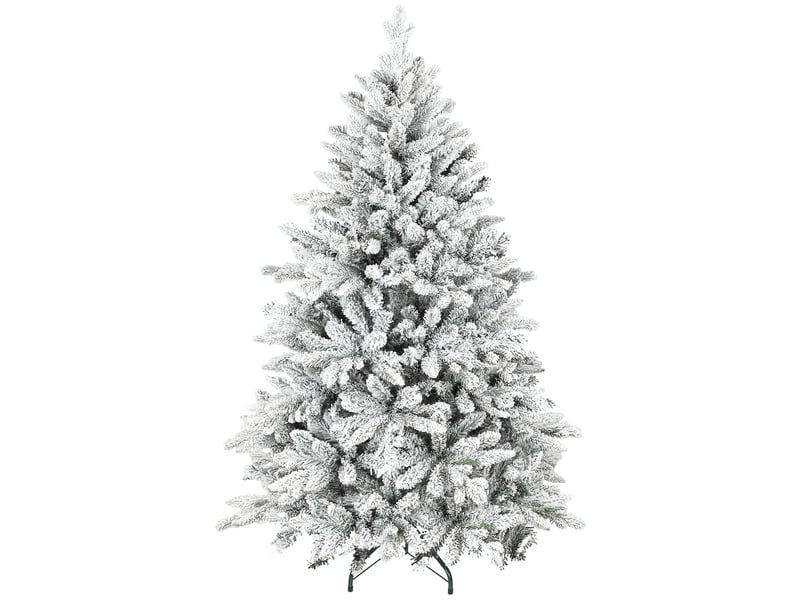  Sapin de noël artificiel floqué de neige 150 cm, arbre de noël avec 768 branche, support en métal pliable, vert  - Conforama A