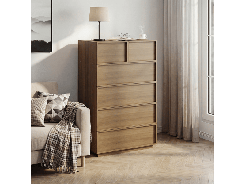  Commode 6 tiroirs 80x48x127,5 cm coloris chêne clair  - Conforama D