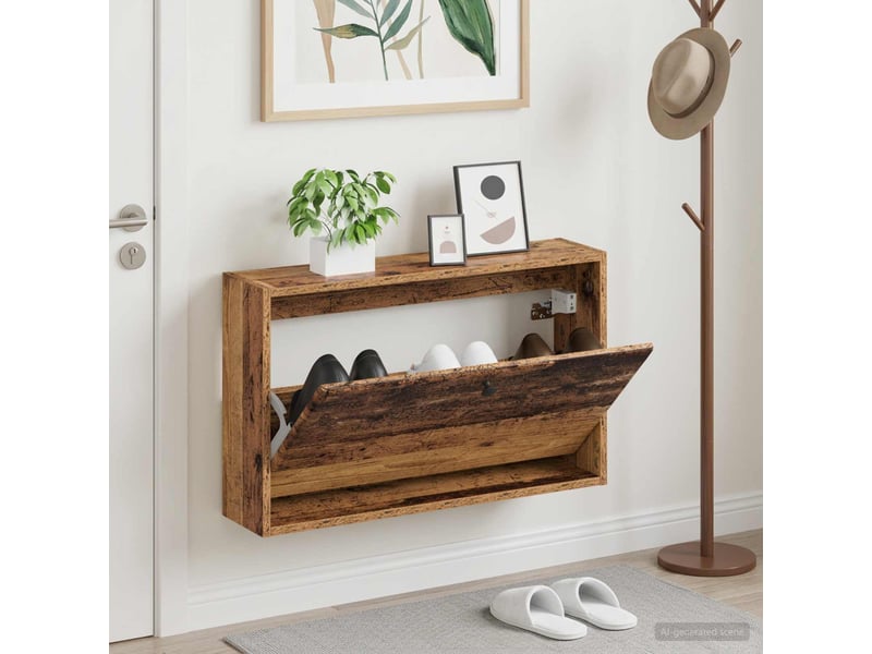  Meuble à chaussures mural, armoire à chaussures breda 71x17x43 cm bois ancien  - Conforama B