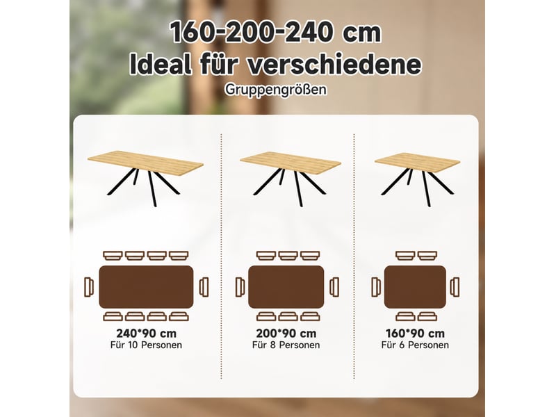 Table à manger extensible 160200240x90x74,5 cm 6 à 10 personnes chêne clair - Conforama E