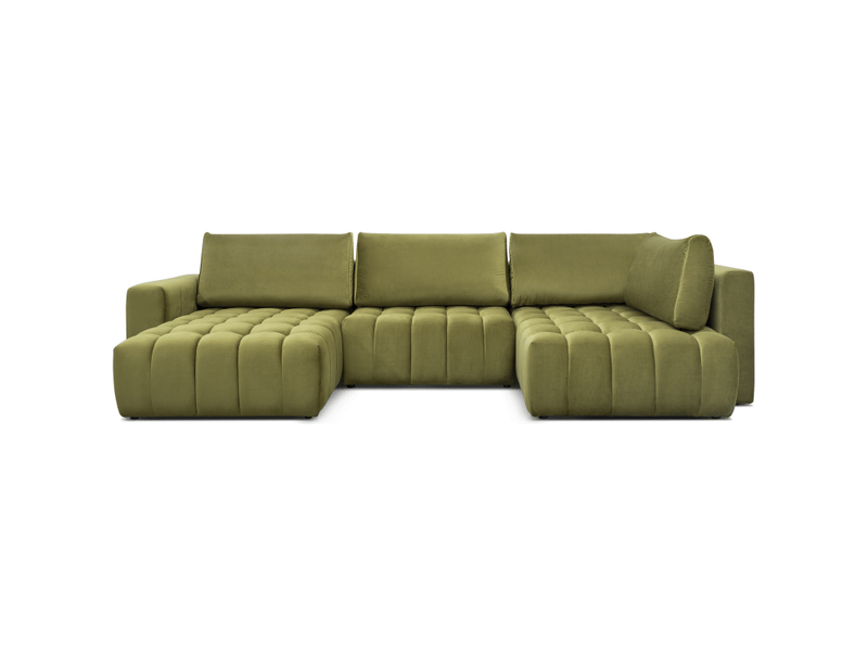  Canapé d'angle bonita convertible 6 places vert caca d'oie effet velours – gauche – 350x175cm  - Conforama A