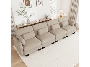 Canapé droit modulable,330x88x88 cm,4 places,chenille,marron clair