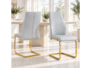 Lot de 2 chaises de salle à manger 43x63x100 cm, chaise cuisine, dossier haut motif losange, doré+gris clair, pu+métal