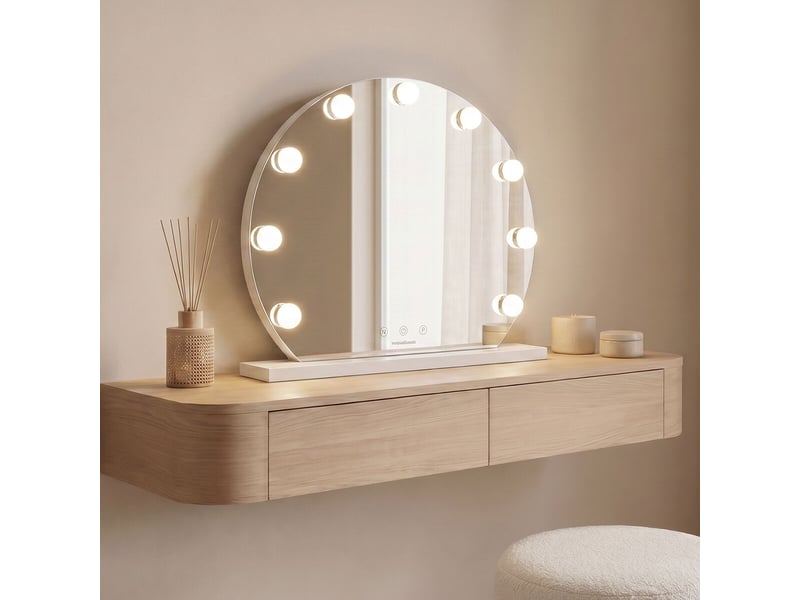  Miroir de coiffeuse hollywood, 9 ampoules led, 3 tons de lumière, intensité réglable, contrôle tactile innovagoods  - Conforama B