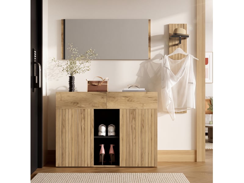  Ensemble d'entrée avec miroir, penderie et meuble à chaussures 125x35x178 cm  - Conforama R