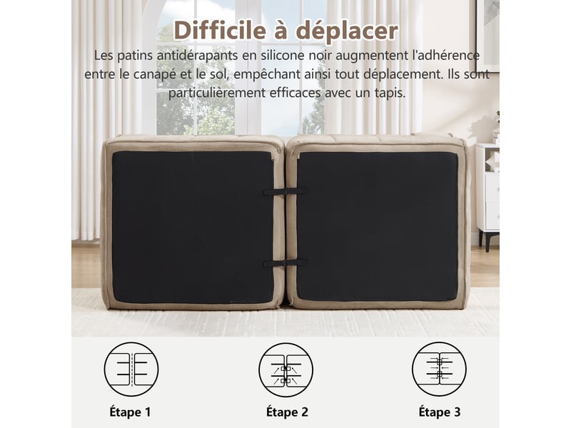 Canapé modulable 3 places en polyester,271x93x67cm,canapé à compression sans montage,mousse haute densité 32d,assise profonde,sable - Conforama R