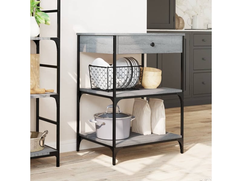  Desserte de cuisine, chariot de rangement sonoma gris 60x48x89,5 cm bois d'ingénierie  - Conforama C