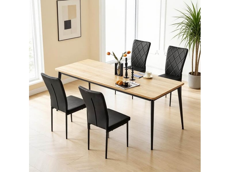  Lot de 4 chaises de salle à manger en similicuir noir  - Conforama D