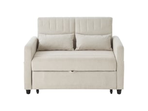 Canapé convertible 2 places en tissu coton et lin beige