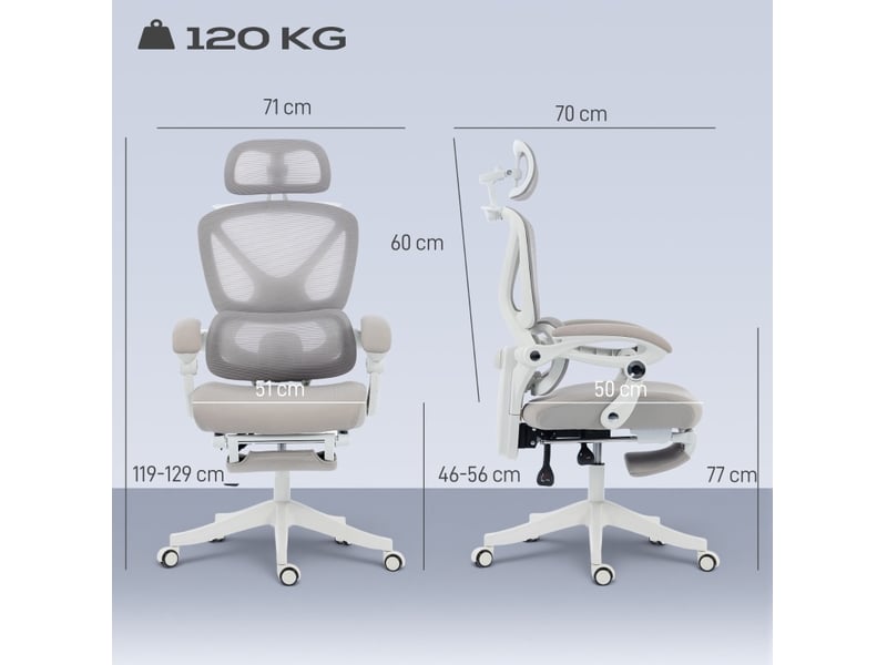  Fauteuil de bureau ergonomique gris, avec repose-pieds, dossier inclinable à 135° et soutien lombaire  - Conforama C