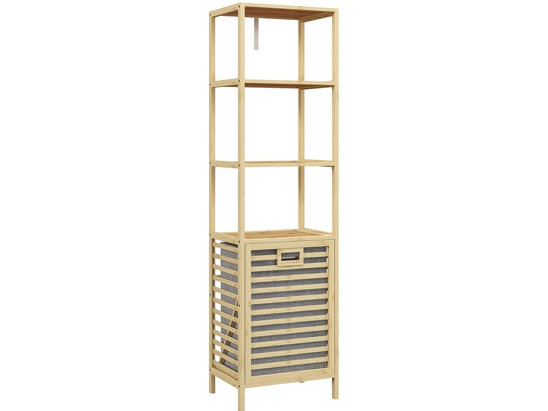 Meuble de salle de bains 44x33x160 cm avec panier à linge basculant en bambou naturel  - Conforama A