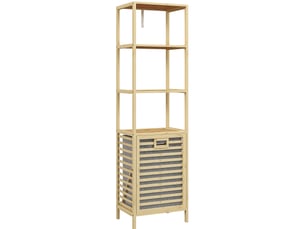 Meuble de salle de bains 44x33x160 cm avec panier à linge basculant en bambou naturel