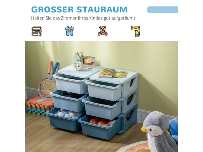 Organiseur jouets bleu, 6 tiroirs en plastique, meuble rangement pour chambre enfant - Conforama D