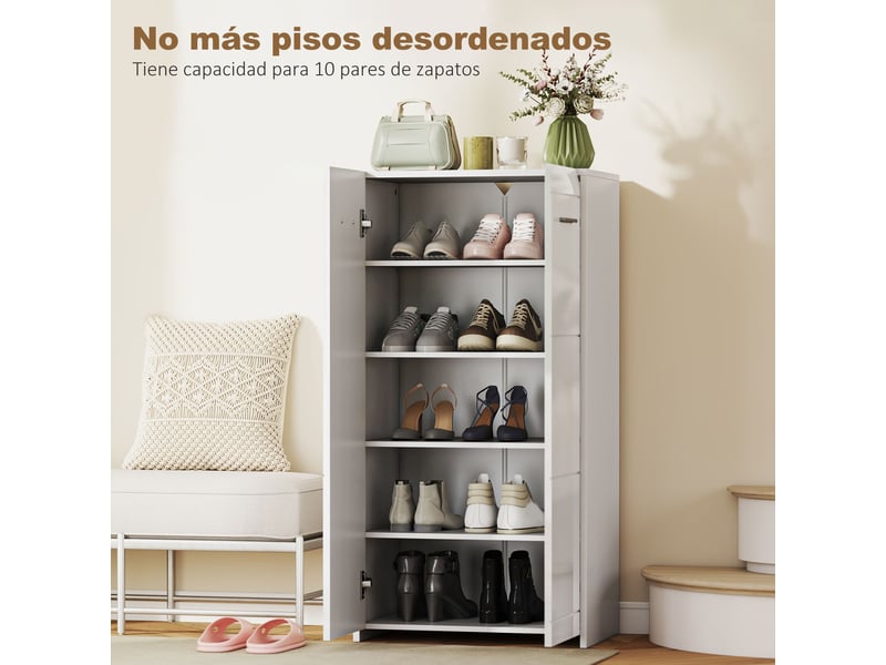Meuble à chaussures moderne avec étagères réglables pour 10 paires de chaussures, 55 x 36 x 108 cm, blanc brillant - Conforama E