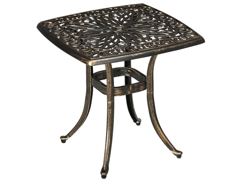  Table d'appoint extérieure 54x54x52,5 cm bronze en aluminium, trou pour parasol et pieds réglables  - Conforama A