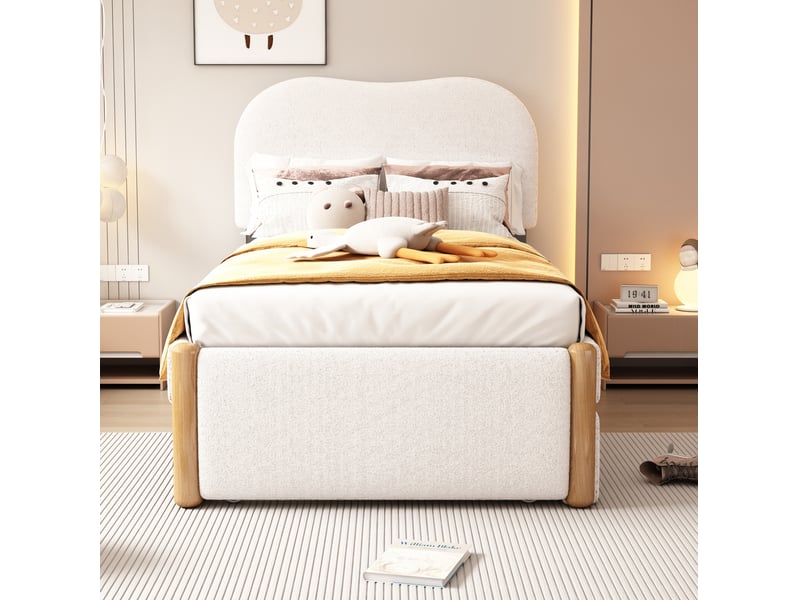  Lit gigogne rembourré 90x200 cm blanc avec lit roulant coulissant  - Conforama D