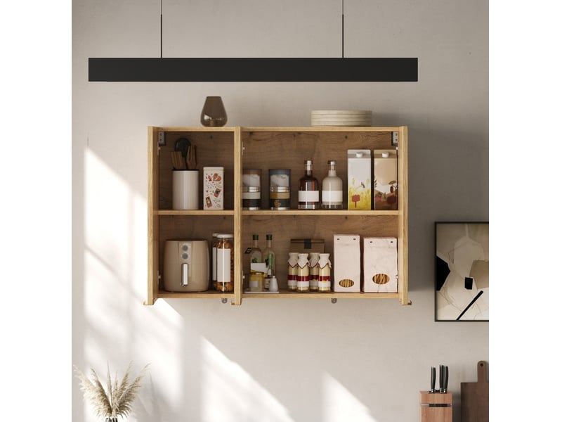  Armoire mural de cuisine 90x29x60 cm en mdf naturel avec 3 portes  - Conforama D