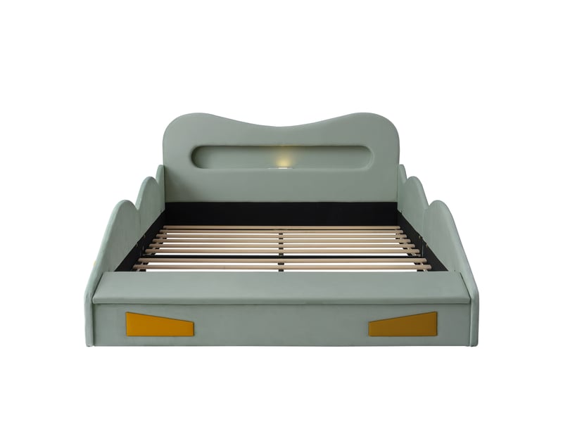  Lit enfant voiture 140x200 cm vert en flanelle, led, usb et coffre de rangement  - Conforama A