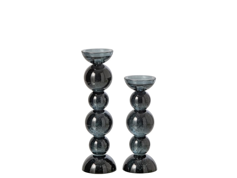  Bougeoir boules en verre dimitri 27cm bleu pétrole  - Conforama C