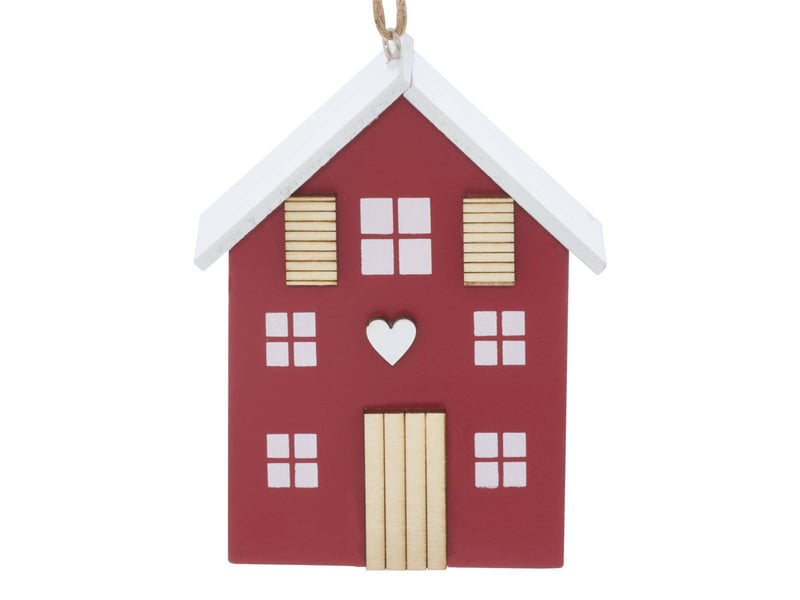  Suspension de sapin maison en bois rouge et vert 10 cm  - Conforama D