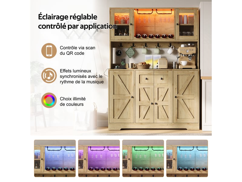  Meuble de cuisine muvano avec éclairage led et prises intégrées, naturel, 140 × 40 × 173 cm  - Conforama R