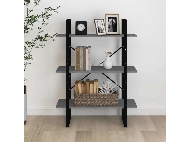  Bibliothèque à 3 niveaux, armoire à livres gris 80x30x105 cm bois de pin massif  - Conforama D