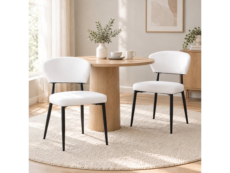  Lot de 2 chaises de salle à manger blanches et noires en pu avec pieds en métal  - Conforama C
