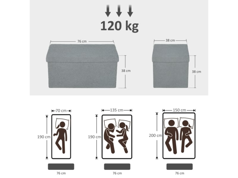  Pouf coffre gris foncé avec rangement et couvercle, rembourré, pour salon, chambre et entrée  - Conforama C