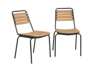 Lot de 2 chaises de jardin empilables en bois clair et acier noir, résistantes aux uv, pour terrasse