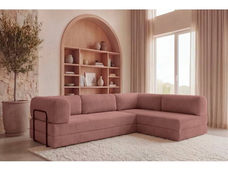  Cosima - canapé d'angle convertible petit velours côtelé 4 places rose gauche  - Conforama B