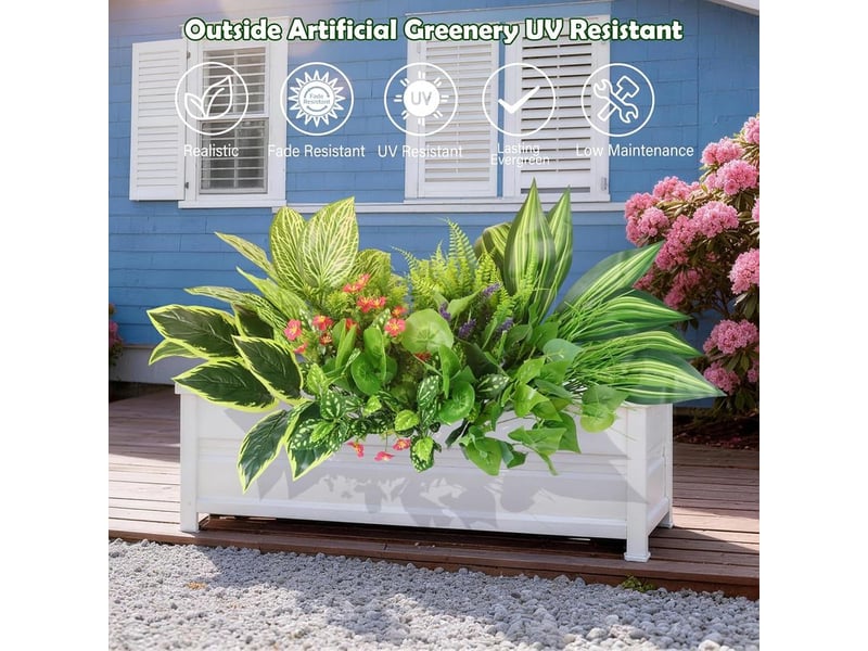  Lot de 14 plantes artificielles d'extérieur résistantes aux uv avec tiges et fleurs en plastique pour jardin, porche, jardinière, terrasse  - Conforama B