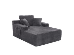 Canapé convertible 1 place avec dossier et accoudoirs, canapé convertible d’appoint capitonné 150x110x70 cm, sans montage, velours côtelé pour salon chambre, gris