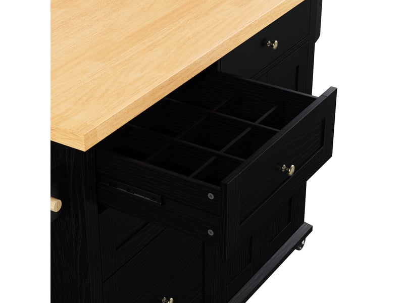  Desserte de cuisine 2 portes avec plan extensible, roues et rangement en mdf 107×45-70×90,5 cm noir naturel  - Conforama D
