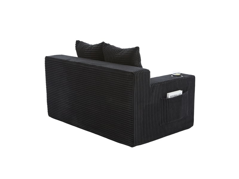  Canapé 2 places vert émeraude en velours côtelé avec pouf, 2 coussins et porte-gobelet  - Conforama E
