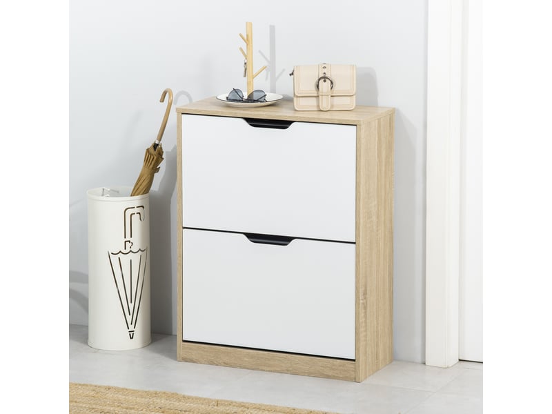  Meuble à chaussures design bicolore effet bois clair blanc 2 portes  - Conforama B