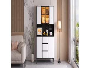 Vaisselier noir et blanc avec vitrine, buffet haut pour salle à manger (sans matelas)